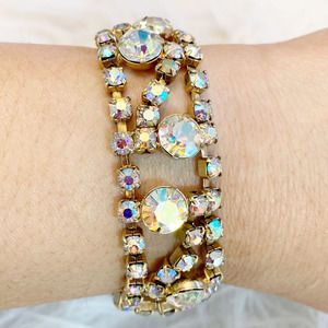 Womens Gold Clear Crystals 7.5" Fashion‎ Bracelet